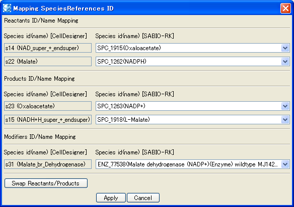 Mapping SpeciesReferencis ID dialog