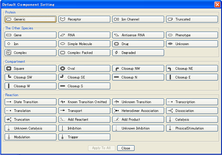 Default Component Setting dialog